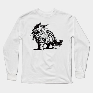 Stick figure of Maine Coon cat in black ink Long Sleeve T-Shirt